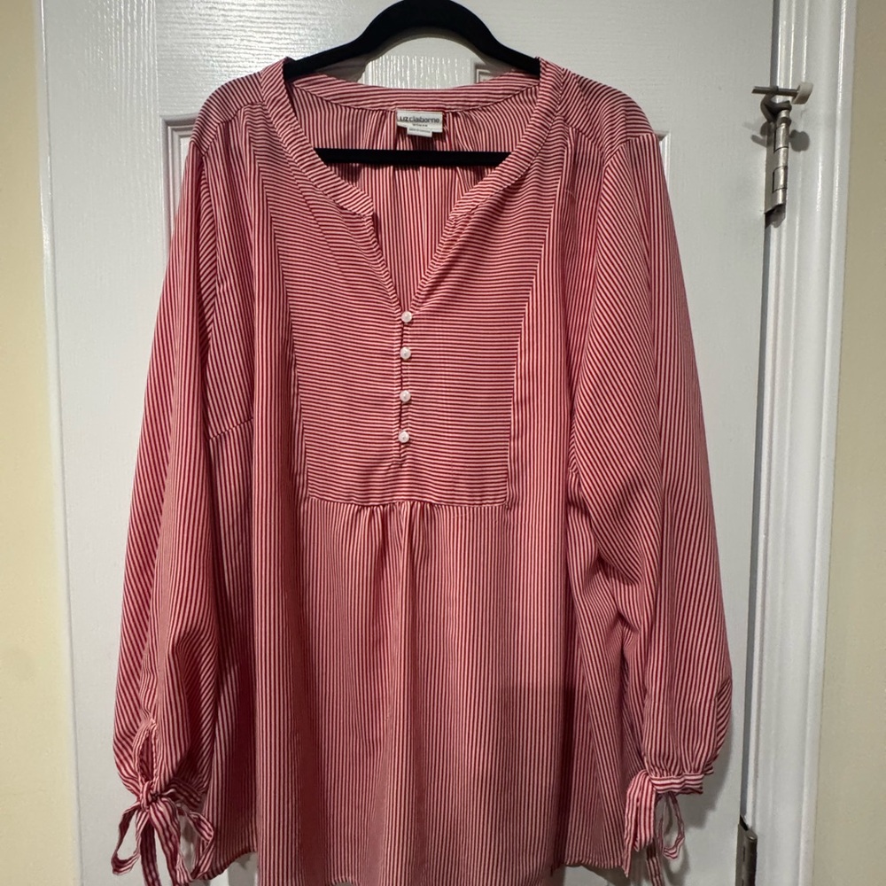 Liz Claiborne Red Striped Blouse with Button Accents